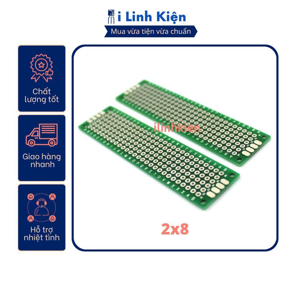 PCB lỗ 2x8cm phíp thủy tinh FR4 2 mặt 1 PCB lỗ 2x8cm phíp thủy tinh FR4 2 mặt