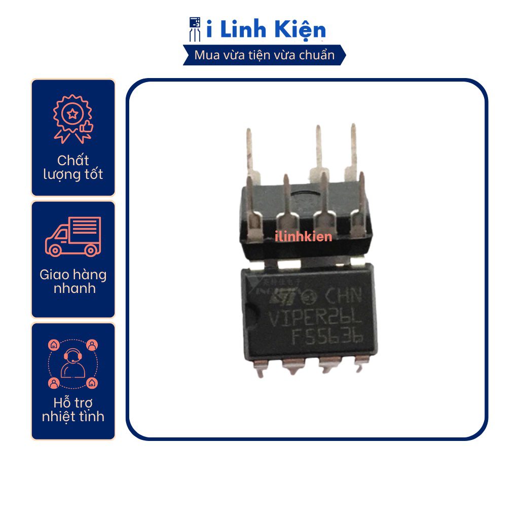 Ic nguồn bếp từ VIPER26L DIP-7 chính hãng ST 1 Ic nguồn bếp từ VIPER26L DIP-7 chính hãng ST