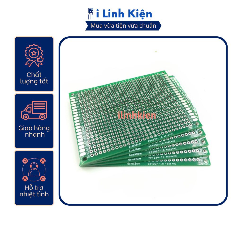 PCB lỗ 6x8cm phíp thủy tinh FR4 2 mặt 1 PCB lỗ 6x8cm phíp thủy tinh FR4 2 mặt