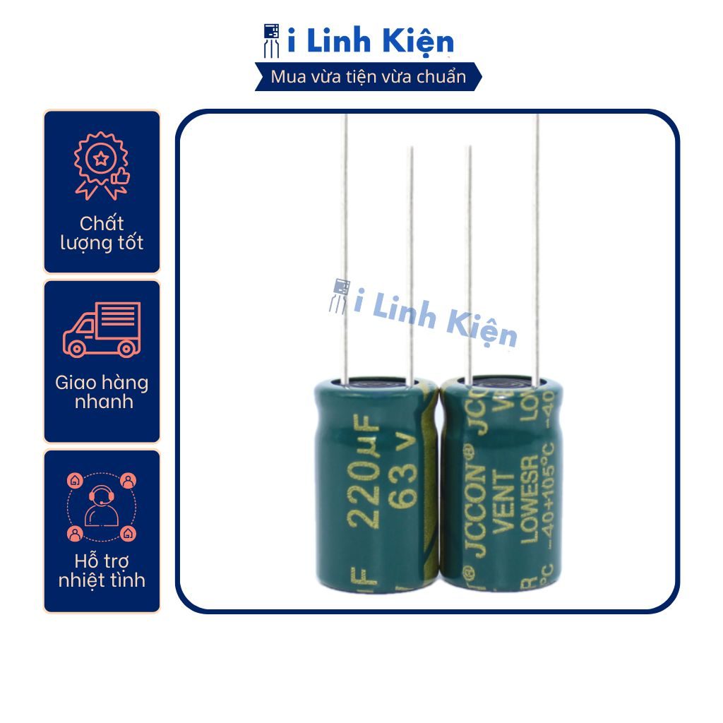 Tụ hóa 63V 220uF 10x17mm tần số cao chất lượng tốt combo 5 con 1 Tụ hóa 63V 220uF 10x17mm tần số cao chất lượng tốt combo 5 con