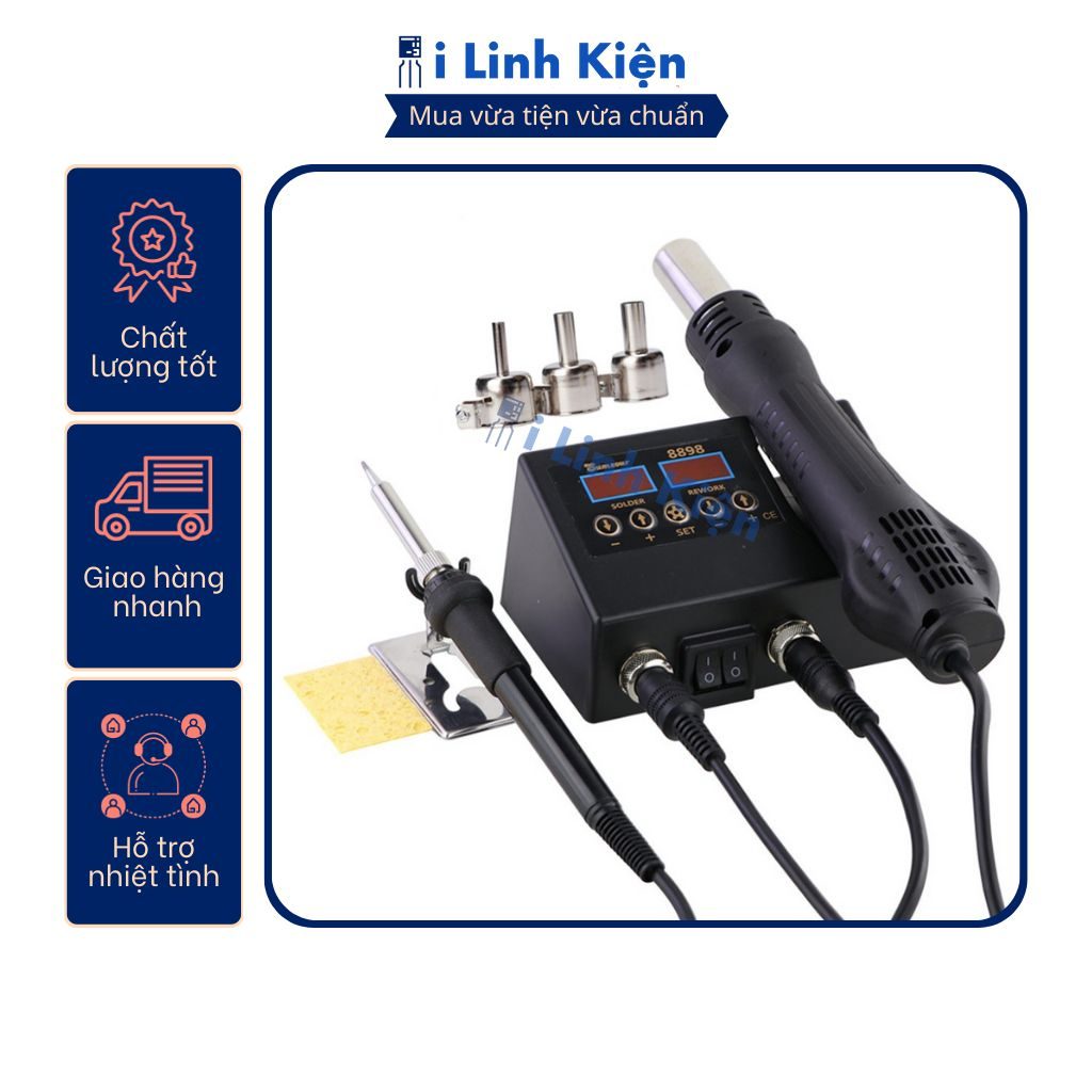 Trạm khò hàn nhiệt 2 trong 1 8898 màn hình LCD hiển thị nhiệt độ cao cấp. 7 Trạm khò hàn nhiệt 2 trong 1 8898 màn hình LCD hiển thị nhiệt độ cao cấp. - Ảnh 7