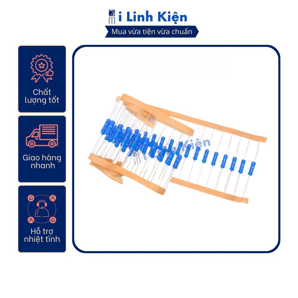 Điện trở vạch 2W 51K – 240K 1% chân đồng (túi 10 con) 1 Điện trở vạch 2W 51K – 240K 1% chân đồng (túi 10 con)