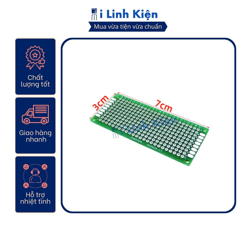 PCB lỗ 3x7cm phíp thủy tinh FR4 2 mặt 1 PCB lỗ 3x7cm phíp thủy tinh FR4 2 mặt
