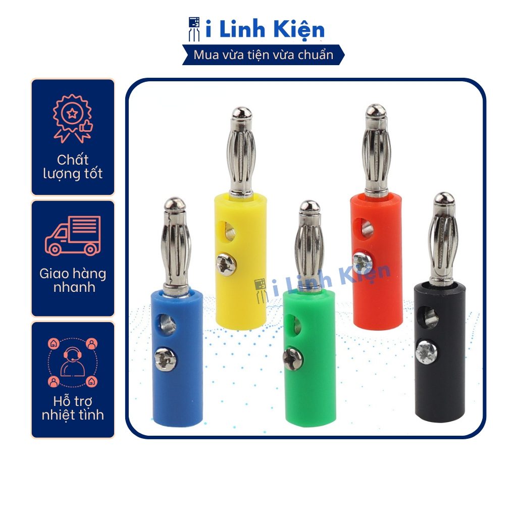 Jack bắp chuối đực 4mm màu đỏ/đen/trắng/xanh lá/xanh dương/vàng 2 Jack bắp chuối đực 4mm màu đỏ/đen/trắng/xanh lá/xanh dương/vàng - Ảnh 2