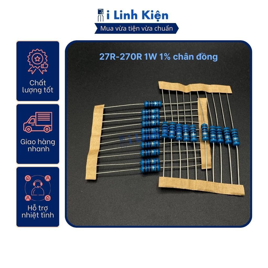 Điện trở 1W 27R-270R 1% chân đồng túi 10 con. 1 Điện trở 1W 27R-270R 1% chân đồng túi 10 con.