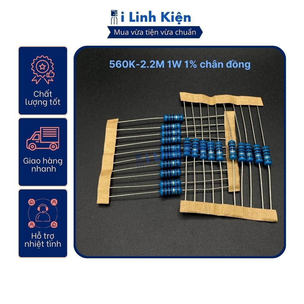 Điện trở 1W 560K-2.2M 1% chân đồng số lượng 10 con. 1 Điện trở 1W 560K-2.2M 1% chân đồng số lượng 10 con.