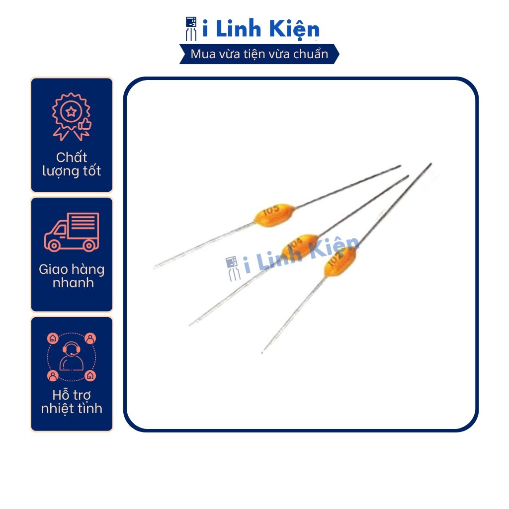 Tụ sứ vàng 104 100nF 0.1uF 50V đóng dây (10c) 1 Tụ sứ vàng 104 100nF 0.1uF 50V đóng dây (10c)