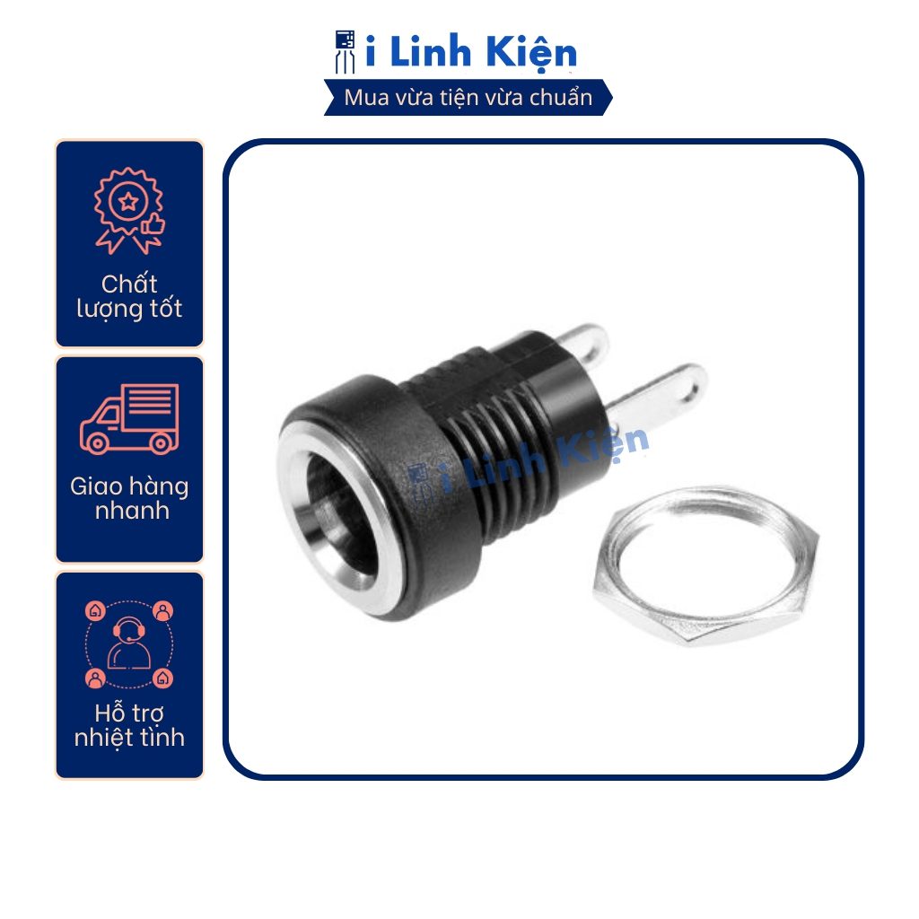 Jack nguồn DC cái 5.5x2.1mm 5.5x2.5mm sắt tròn DC-022B 2 Jack nguồn DC cái 5.5x2.1mm 5.5x2.5mm sắt tròn DC-022B - Ảnh 2