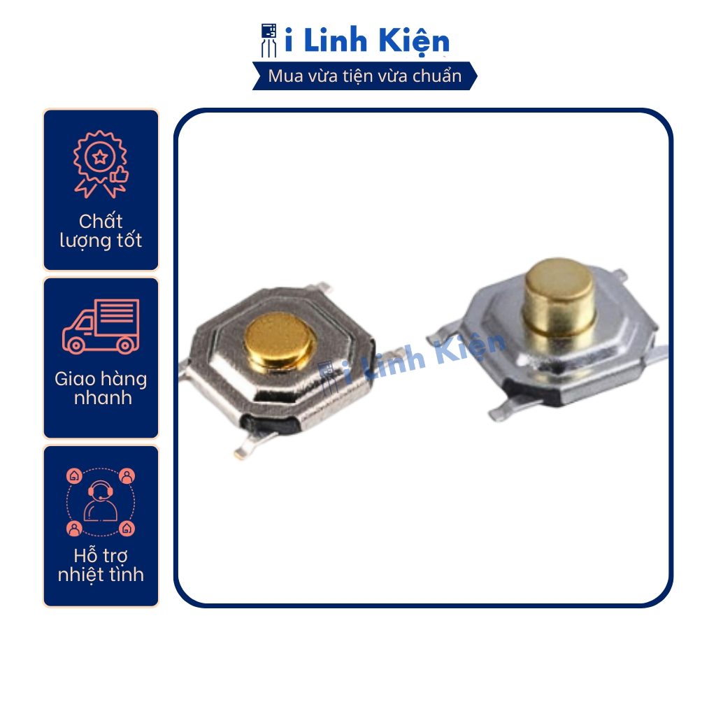 Nút nhấn 4 chân dán 4x4x3mm túi 10 chiếc chính hãng 3 Nút nhấn 4 chân dán 4x4x3mm túi 10 chiếc chính hãng - Ảnh 3