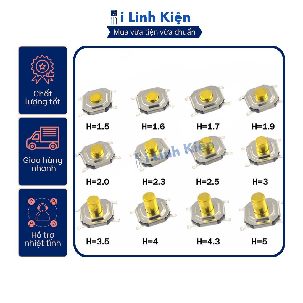 Nút nhấn 4 chân dán 4x4x3mm túi 10 chiếc chính hãng 1 Nút nhấn 4 chân dán 4x4x3mm túi 10 chiếc chính hãng