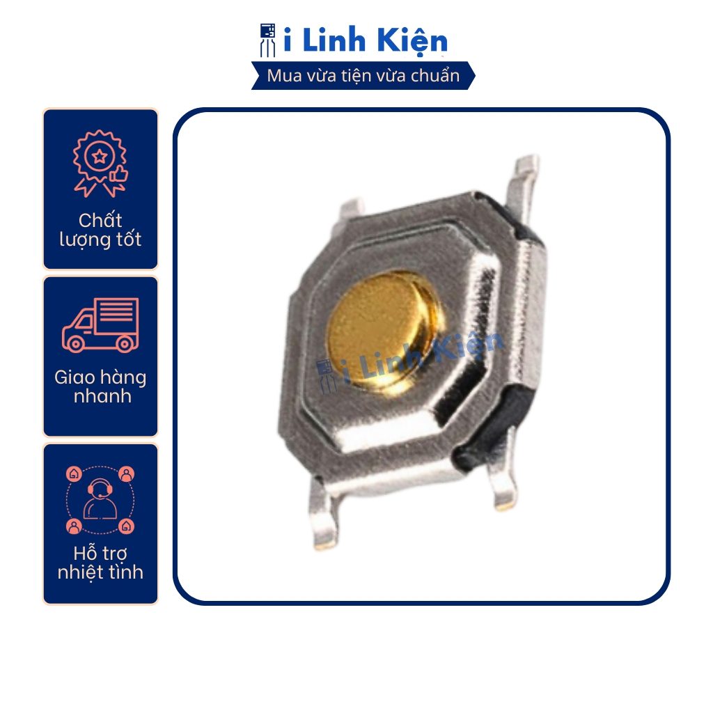 Nút nhấn 4 chân dán 4x4x3mm túi 10 chiếc chính hãng 2 Nút nhấn 4 chân dán 4x4x3mm túi 10 chiếc chính hãng - Ảnh 2