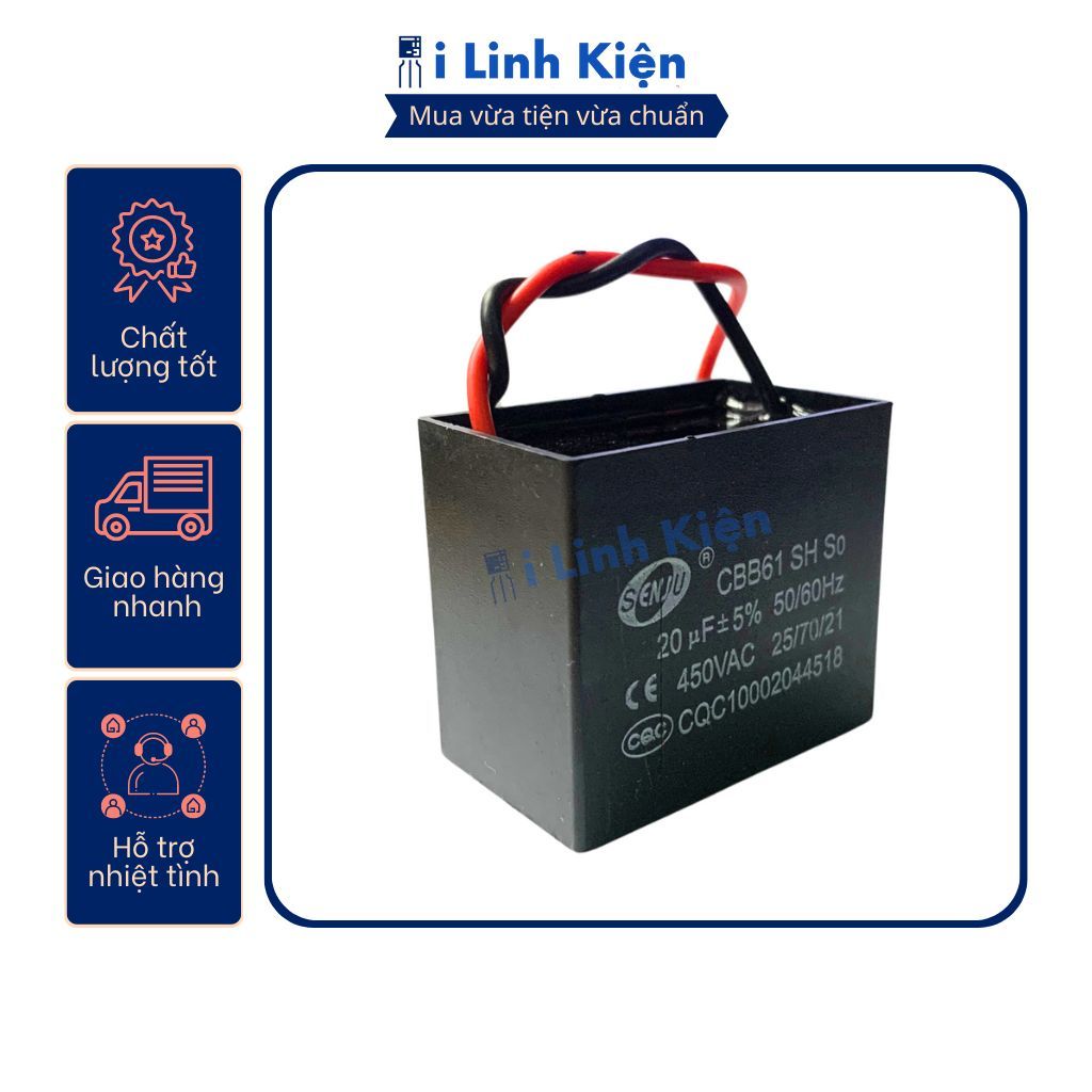 Tụ quạt 20UF CBB61 dây chính hãng SENJU, JCCONs chất lượng cao 2 Tụ quạt 20UF CBB61 dây chính hãng SENJU, JCCONs chất lượng cao - Ảnh 2