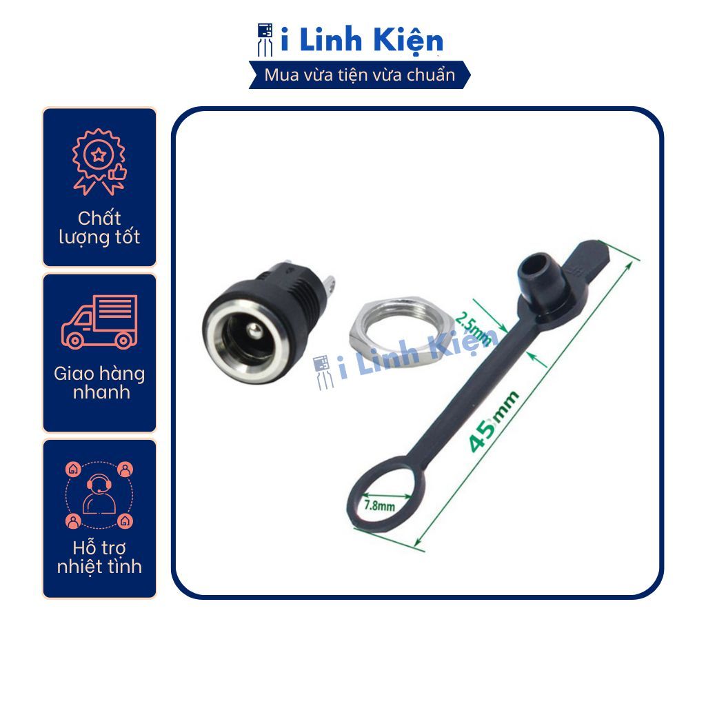 Jack nguồn DC cái 5.5x2.1mm 5.5x2.5mm sắt tròn DC-022B 6 Jack nguồn DC cái 5.5x2.1mm 5.5x2.5mm sắt tròn DC-022B - Ảnh 6