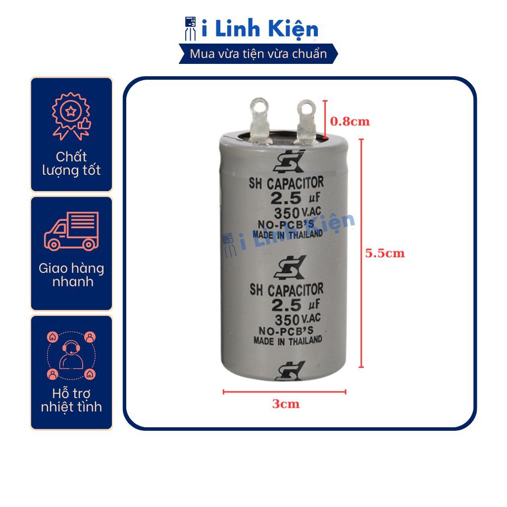 Tụ quạt 2.5uF 3.5uF 4uF 350V tụ điện dầu Thái Lan chất lượng tốt. 7 Tụ quạt 2.5uF 3.5uF 4uF 350V tụ điện dầu Thái Lan chất lượng tốt. - Ảnh 7