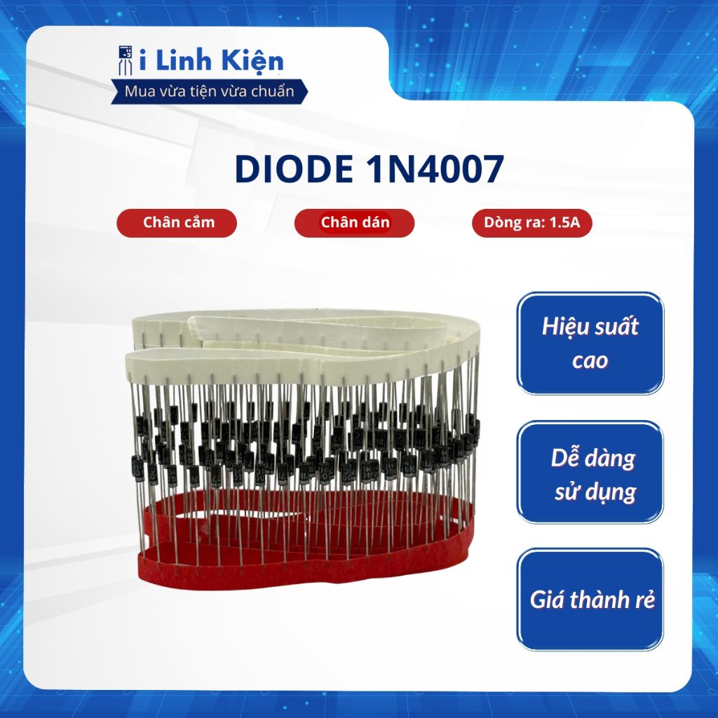 Diode 1N4007 1A 1000V thân to túi 10 con. 1 Diode 1N4007 1A 1000V thân to túi 10 con.