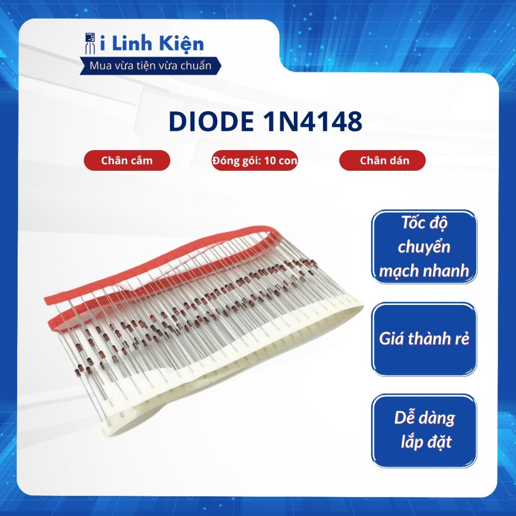 Diode 1N4148 màu đỏ túi 10 con. 1 Diode 1N4148 màu đỏ túi 10 con.
