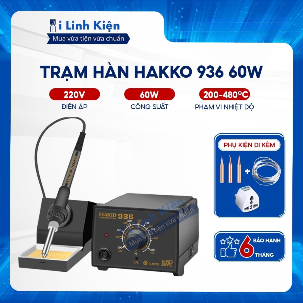 Trạm hàn HAKKO 936 60W máy hàn chuyên dụng điều chỉnh nhiệt độ siêu bền. 8 Trạm hàn HAKKO 936 60W máy hàn chuyên dụng điều chỉnh nhiệt độ siêu bền. - Ảnh 8
