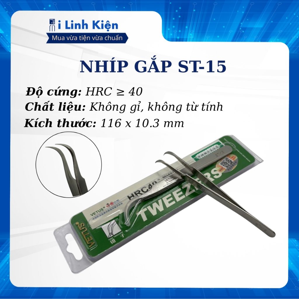 Nhíp gắp linh kiện điện tử VETUS chính hãng chất lượng cao. 1 Nhíp gắp linh kiện điện tử VETUS chính hãng chất lượng cao.