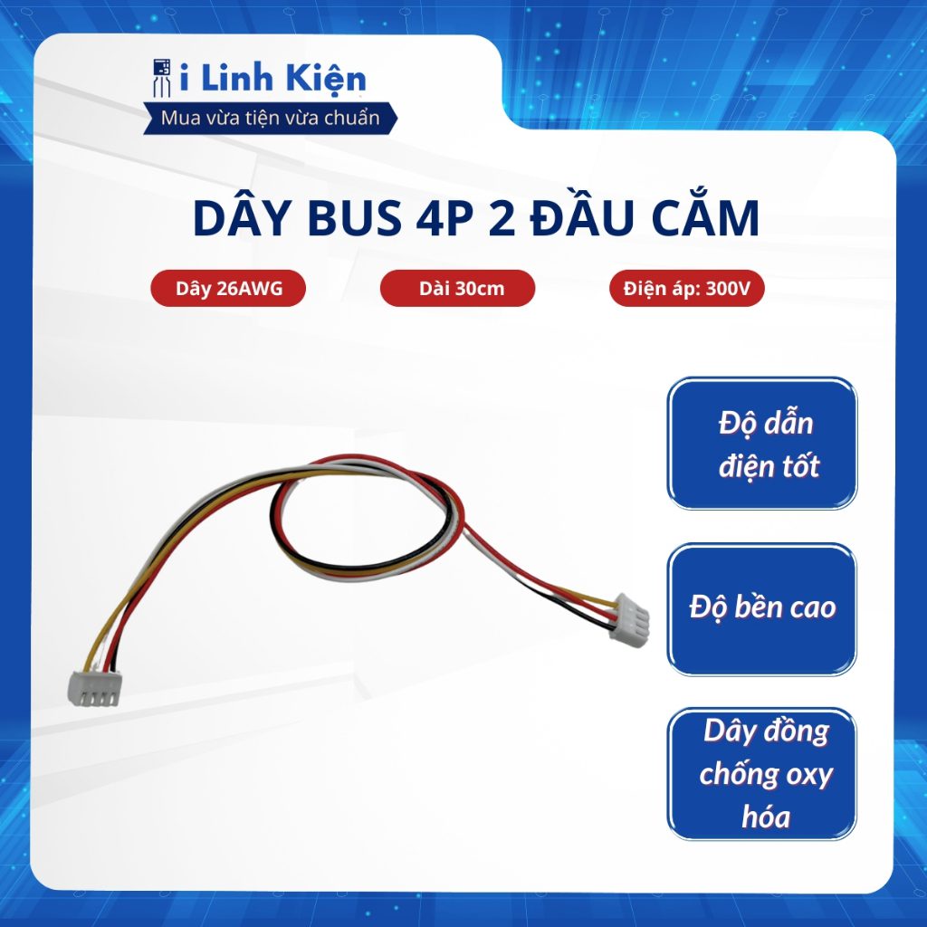 Dây bus 4P XH2.54 dây 26AWG 2 đầu cắm 1 Dây bus 4P XH2.54 dây 26AWG 2 đầu cắm