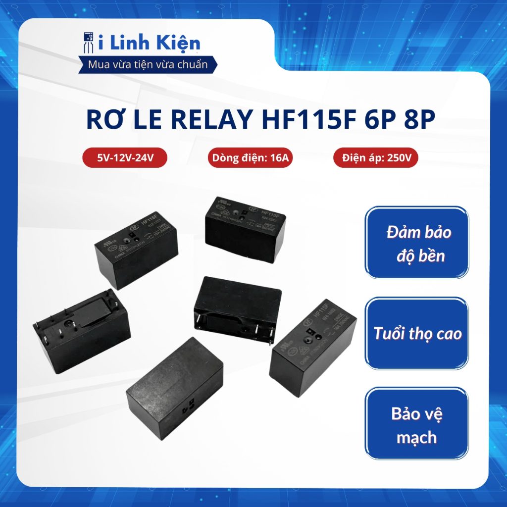 Rơ le relay HF115F 5V 12V 24V 6 chân 8 chân chất lượng tốt. 2 Rơ le relay HF115F 5V 12V 24V 6 chân 8 chân chất lượng tốt. - Ảnh 2