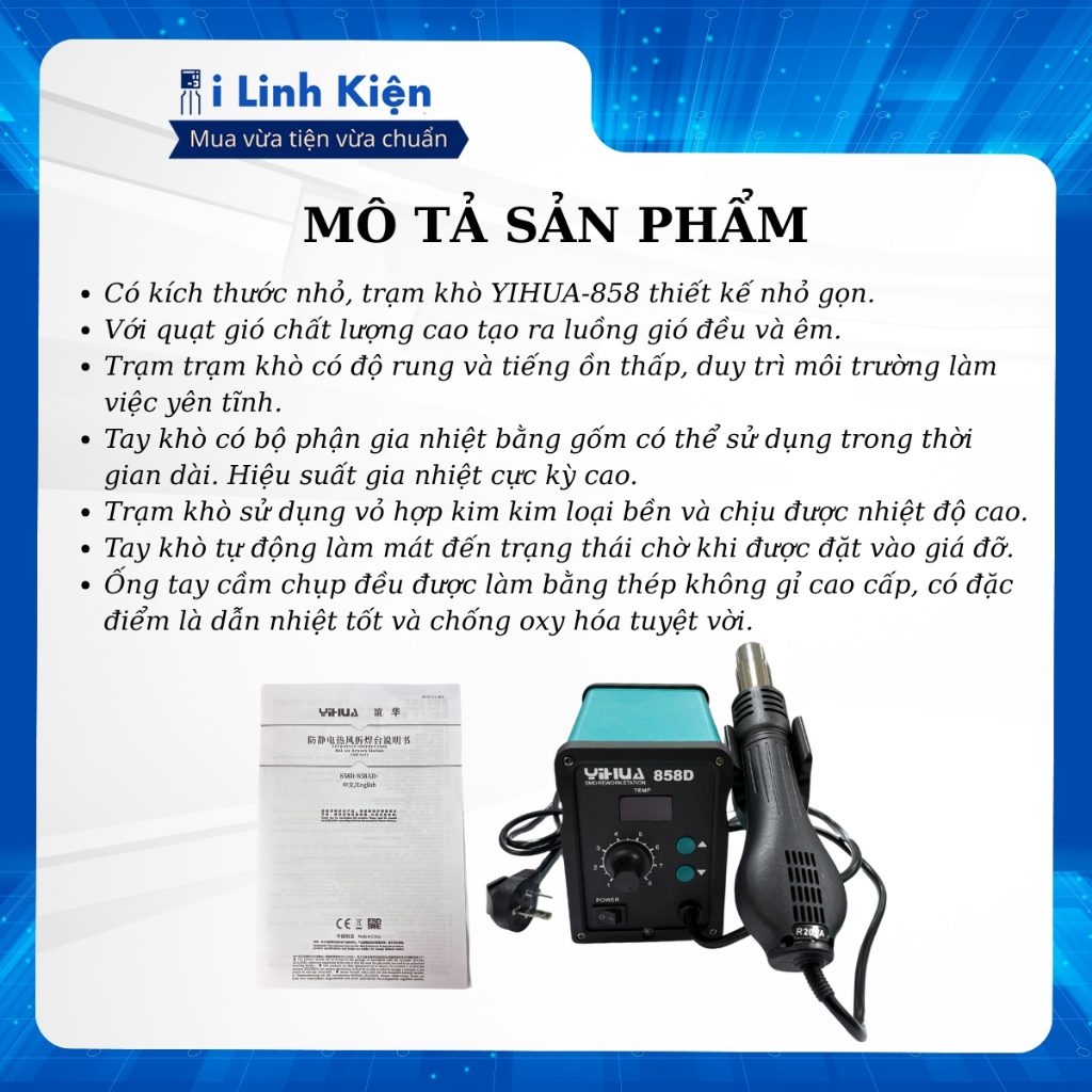 Trạm Khò 858d YIHUA 700W Gia Nhiệt Nhanh Chạy Êm Tiếng Ồn Thấp Chất Lượng Tốt. 2 Trạm Khò 858d YIHUA 700W Gia Nhiệt Nhanh Chạy Êm Tiếng Ồn Thấp Chất Lượng Tốt. - Ảnh 2