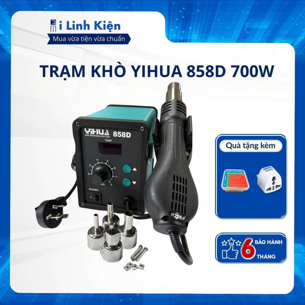 Trạm Khò 858d YIHUA 700W Gia Nhiệt Nhanh Chạy Êm Tiếng Ồn Thấp Chất Lượng Tốt. 1 Trạm Khò 858d YIHUA 700W Gia Nhiệt Nhanh Chạy Êm Tiếng Ồn Thấp Chất Lượng Tốt.