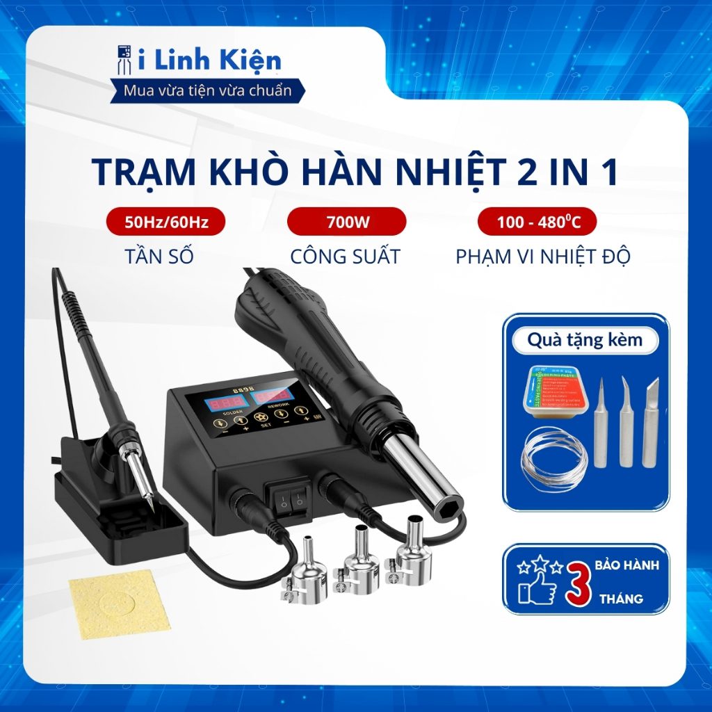Trạm khò hàn nhiệt 2 trong 1 8898 màn hình LCD hiển thị nhiệt độ cao cấp. 1 Trạm khò hàn nhiệt 2 trong 1 8898 màn hình LCD hiển thị nhiệt độ cao cấp.