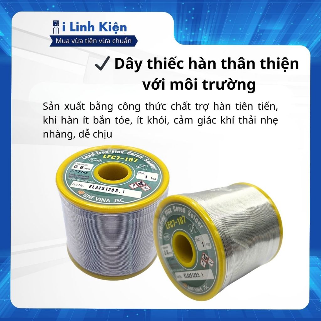 Thiếc Hàn Không Chì LFC7-107 0.8mm Ít Cặn - Hàn Mượt - Mối Hàn Sáng - Dễ Ăn Thiếc Chất Lượng Cao ILinhkien 4 Thiếc Hàn Không Chì LFC7-107 0.8mm Ít Cặn - Hàn Mượt - Mối Hàn Sáng - Dễ Ăn Thiếc Chất Lượng Cao ILinhkien - Ảnh 4